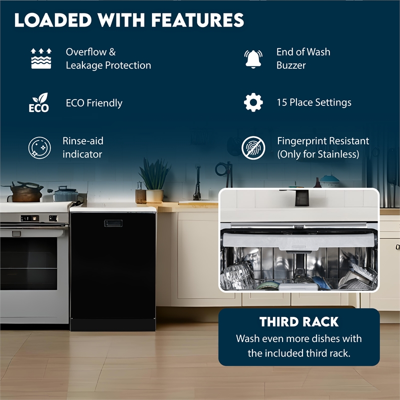 Pemberley Row Black Dishwasher Unassembled
