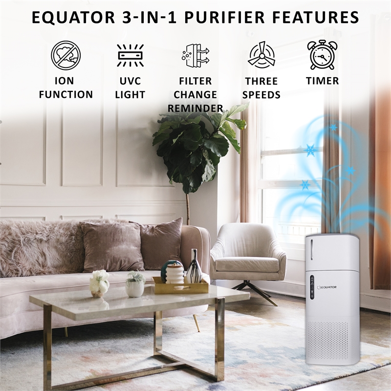 Pemberly Row Air Purifier with Sterilizer & Humidifier in White Stainless Steel