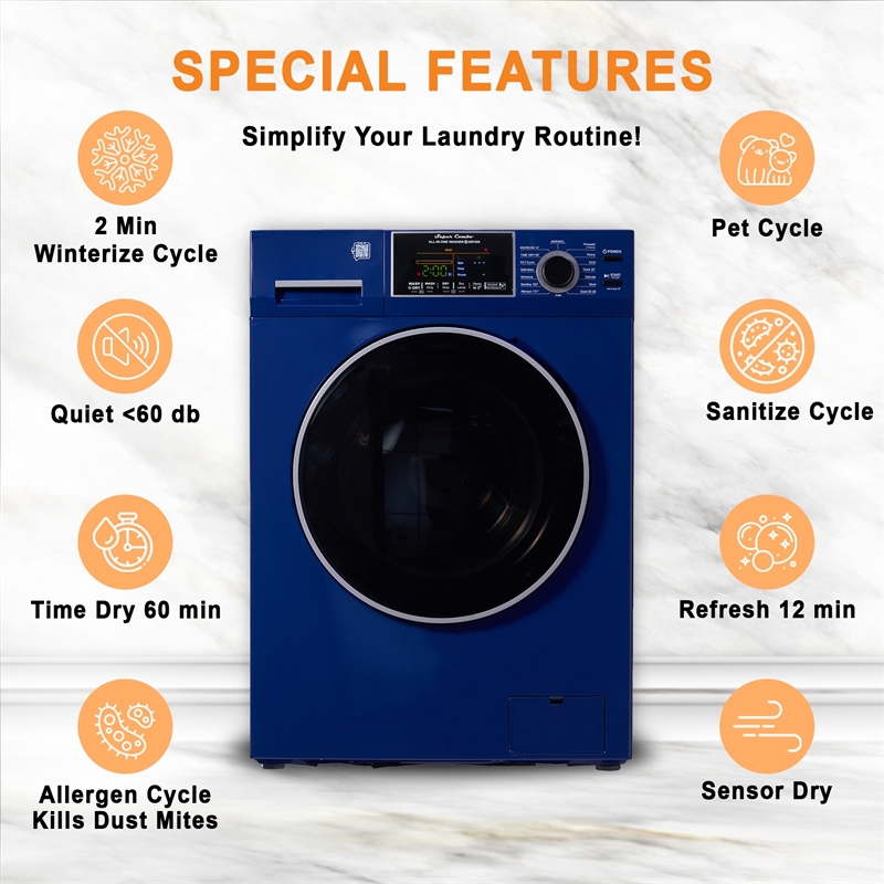 Pemberly Row Convertible Washer-Dryer 18lb/1.9cf Sanitize Allergen Cycle 1400RPM