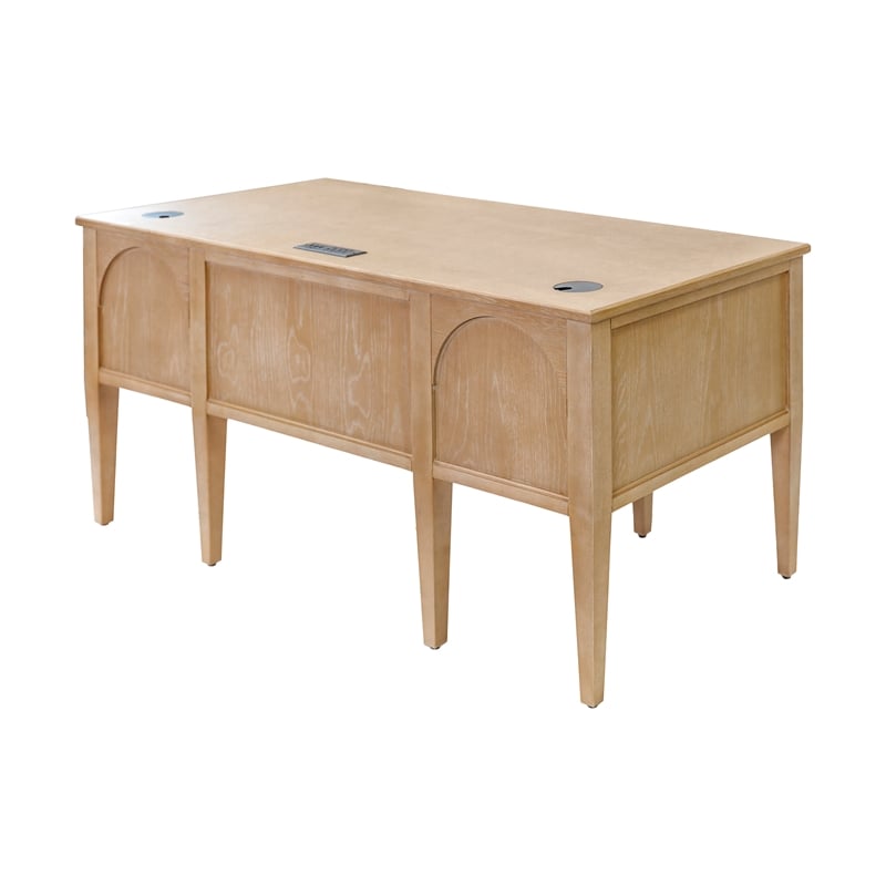 Pemberly Row Set of 2 Fully Assembled Wood Brown Desk & Lateral Filing Cabinet