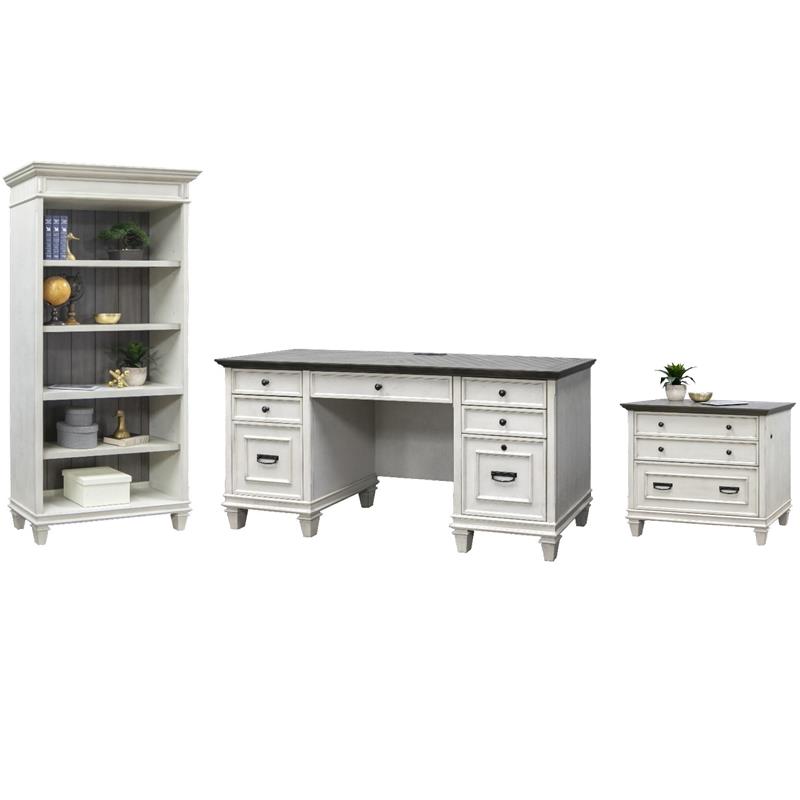 Pemberly Row Set of 3 Wood Credenza Office Desk & Filing Cabinet & Bookcase
