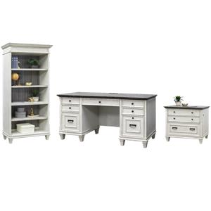 Pemberly Row Set of 3 Wood Credenza Office Desk & Filing Cabinet & Bookcase