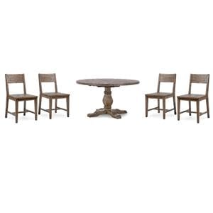 Pemberly Row Set of 5 Round Pine Dining Table and Chairs in Weathered Brown