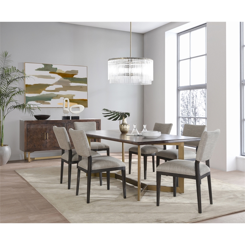 Pemberly Row Set of 7 Solid Mango Wood and Iron Dining Table & Chairs