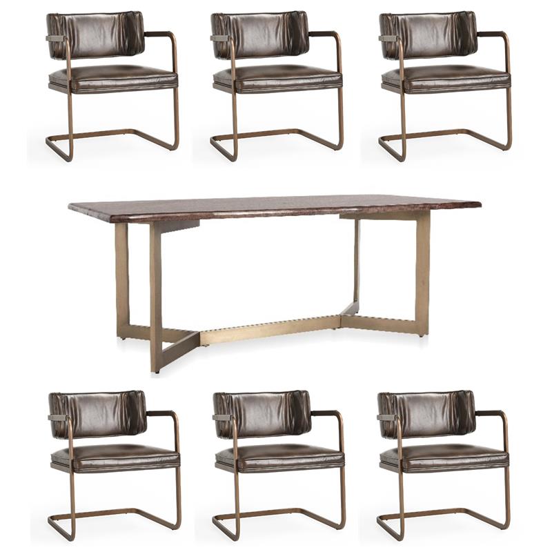 Pemberly Row Set of 7 Solid Mango Wood and Iron Dining Table & Chairs