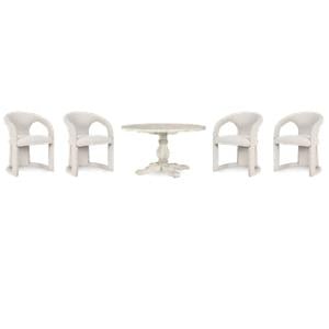 Pemberly Row Set of 5 55&quot Round Pine Wood Dining Table & Upholstered Chairs