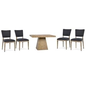 Pemberly Row Set of 5 48&quot Pine Wood Square Dining Table & Upholstered Chairs
