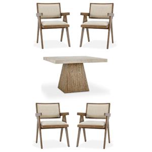 Pemberly Row Set of 5 47&quot Square Pine Wood Dining Table & Upholstered Armchairs