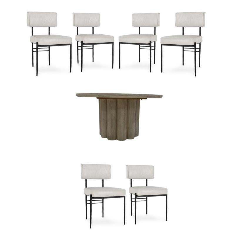 Pemberly Row Set of 7 Upholstered Dining Chairs & 60