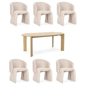 Pemberly Row Set of 7 Upholstered Dining Chairs & 75&quot Oak Wood Oval Table