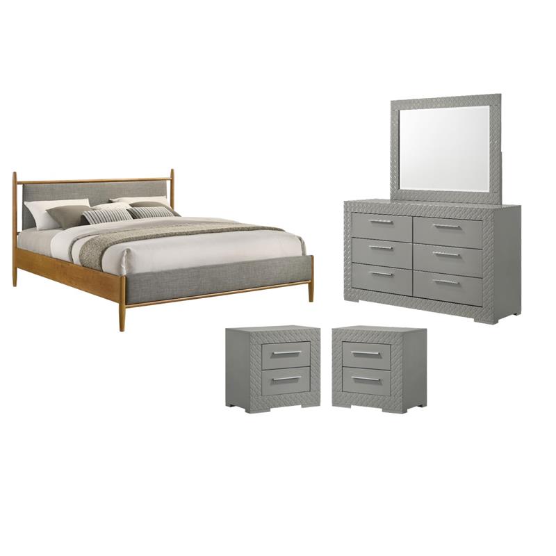 Pemberly Row Set of 4 Eastern King Panel Platform Bed & Dresser & Nightstands
