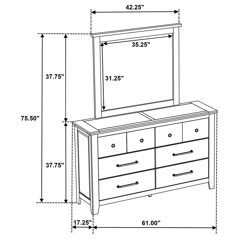 Pemberly Row Set of 4 Queen Panel Platform Bed & Dresser w/ Mirror & Nightstands
