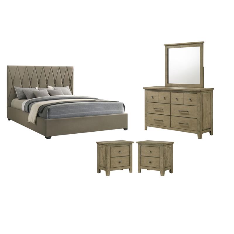 Pemberly Row Set of 4 Eastern King Panel Platform Bed & Dresser & Nightstands