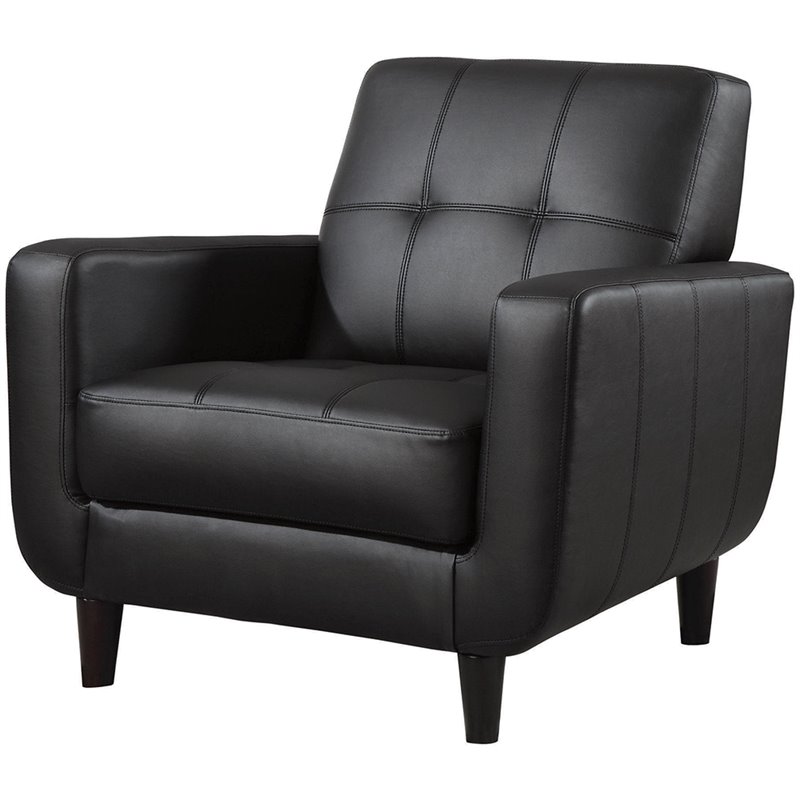 Pemberly Row Set of 2 Upholstered Track Arm Tufted Accent Chairs in Black