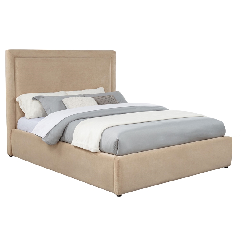 Pemberly Row Set of 4 Queen Platform Bed & Dresser with Mirror & Nightstands