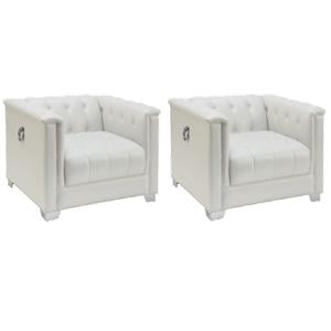 Pemberly Row Set of 2 Upholstered Track Arm Accent Chairs in Pearl White