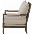 Pemberly Row Set of 2 Upholstered Bobbin Accent Chairs in Beige and Natural