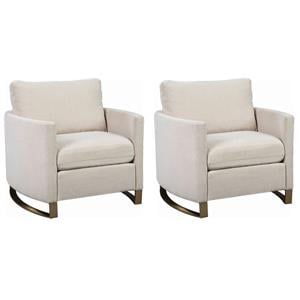 Pemberly Row Set of 2 Upholstered Curved Track Arm Chairs in Beige