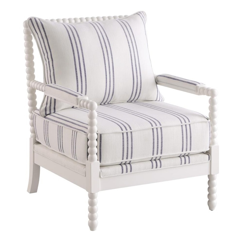 Pemberly Row Set of 2 Upholstered Bobbin Accent Chairs in White and Navy