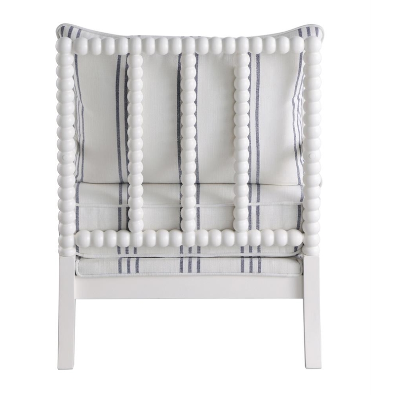 Pemberly Row Set of 2 Upholstered Bobbin Accent Chairs in White and Navy