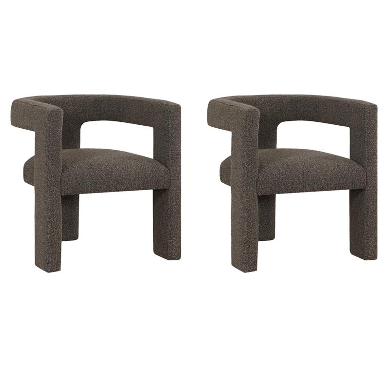 Pemberly Row Set of 2 Boucle Upholstered Accent Side Chairs in Chocolate Brown