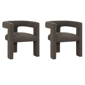 Pemberly Row Set of 2 Boucle Upholstered Accent Side Chairs in Chocolate Brown
