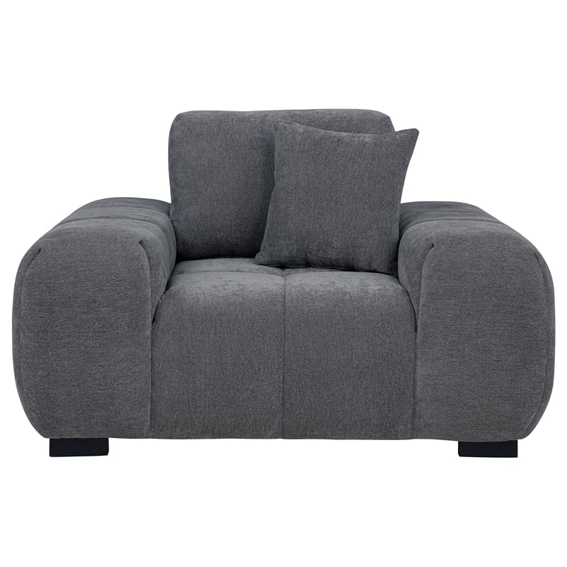 Pemberly Row Set of 2 Upholstered Track Arm Accent Chairs in Charcoal Grey