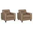 Pemberly Row Set of 2 Faux Leather Upholstered Track Arm Chairs in Brown