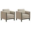 Pemberly Row Set of 2 Transitional Fabric Panel Arm Accent Chairs in Taupe