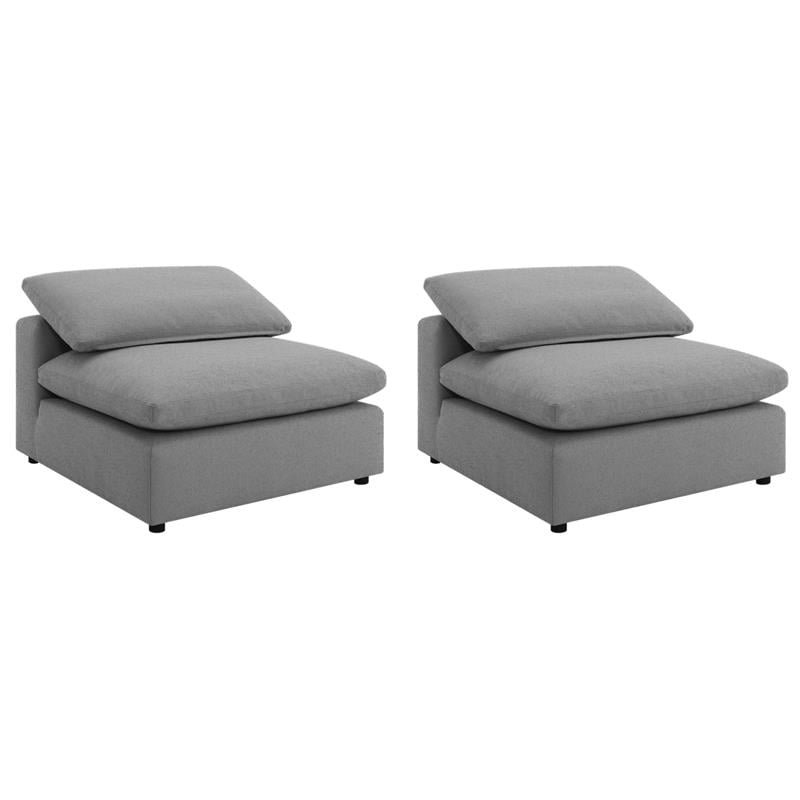 Pemberly Row Set of 2 Boucle Upholstered Armless Chairs in Gray