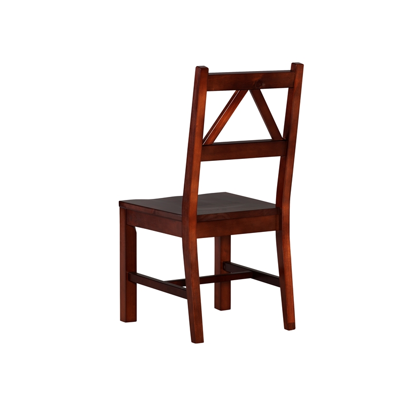 Pemberly Row Set of 2 Pine Wood 1-Drawer Desk and Chair in Tobacco Brown