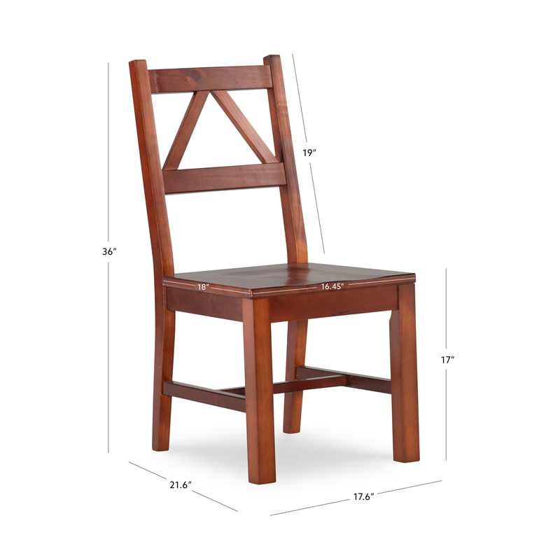 Pemberly Row Set of 2 Pine Wood 1-Drawer Desk and Chair in Tobacco Brown