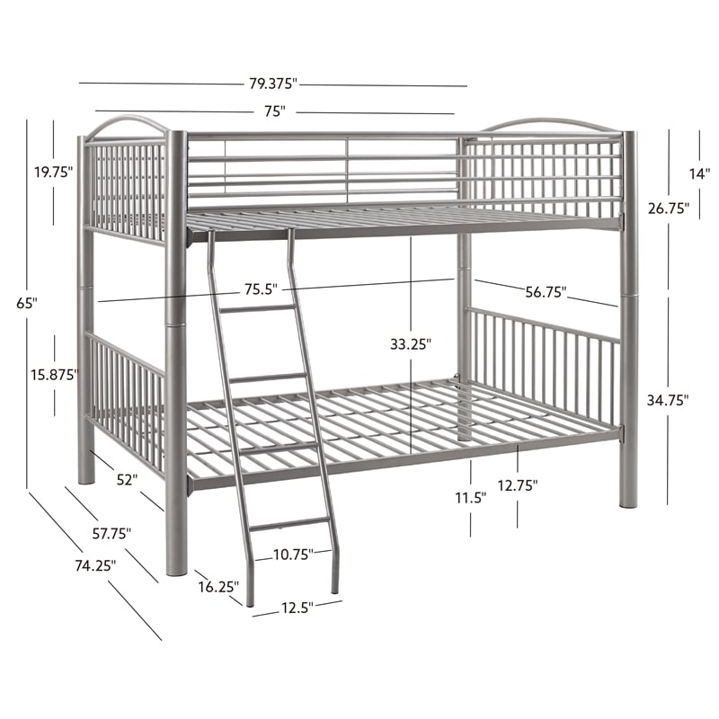 Pemberly Row Set of 2 Metal Youth Cabinet & Full Over Full Bunk Bed with Ladder