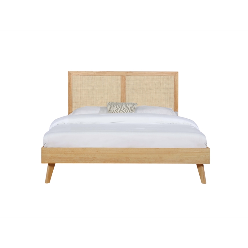 Pemberly Row Set of 4-Piece Woven Rattan Cane Queen Bedroom Set in Natural