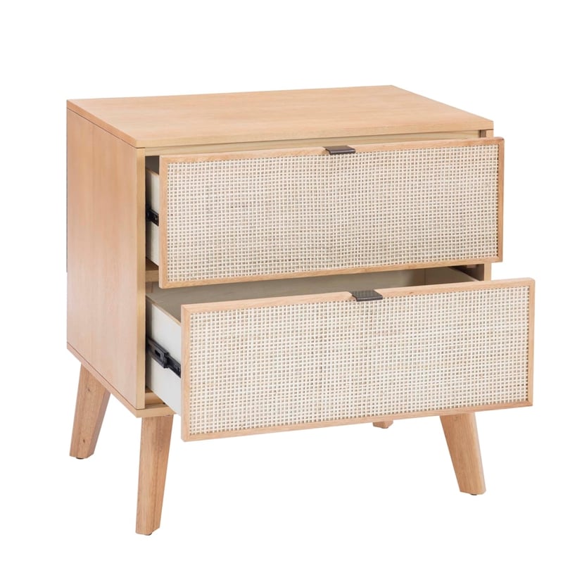 Pemberly Row Set of 4-Piece Woven Rattan Cane Queen Bedroom Set in Natural