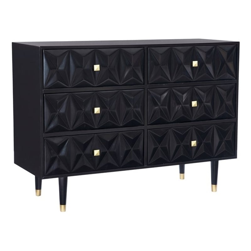 Pemberly Row Set of 3 6-Drawer Dresser & 2-Drawer Nightstands in Glossy Black