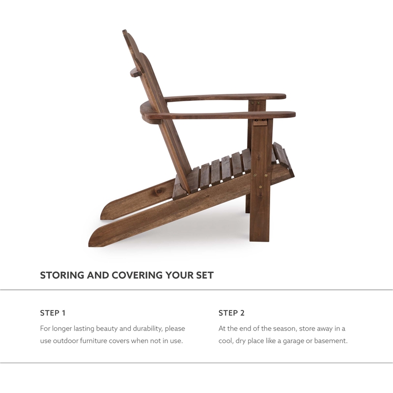 Pemberly Row 4-Piece Adirondack Wood Outdoor Seating & Table Set in Brown