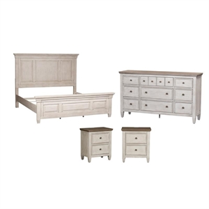 Pemberly Row Set of 4 King Panel Bed & Dresser & Nightstands w/ Charging Station