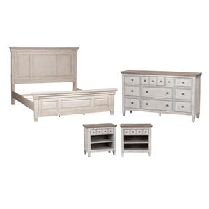 Pemberly Row Set of 4 Queen Panel Bed & Dresser & Nightstands in White