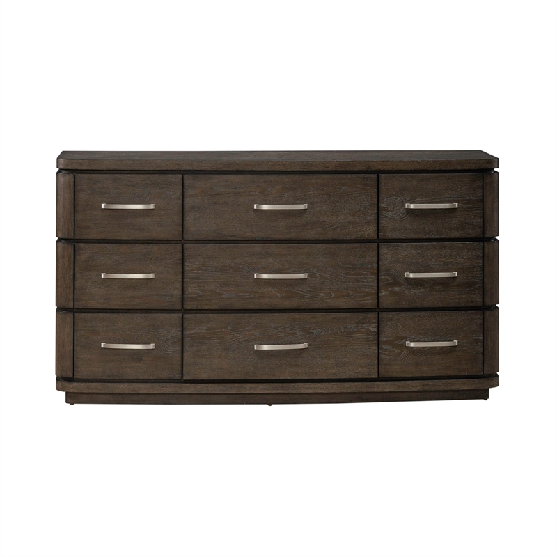Pemberly Row Set of 4 Queen Panel Bed & Dresser & Nightstands in Brown