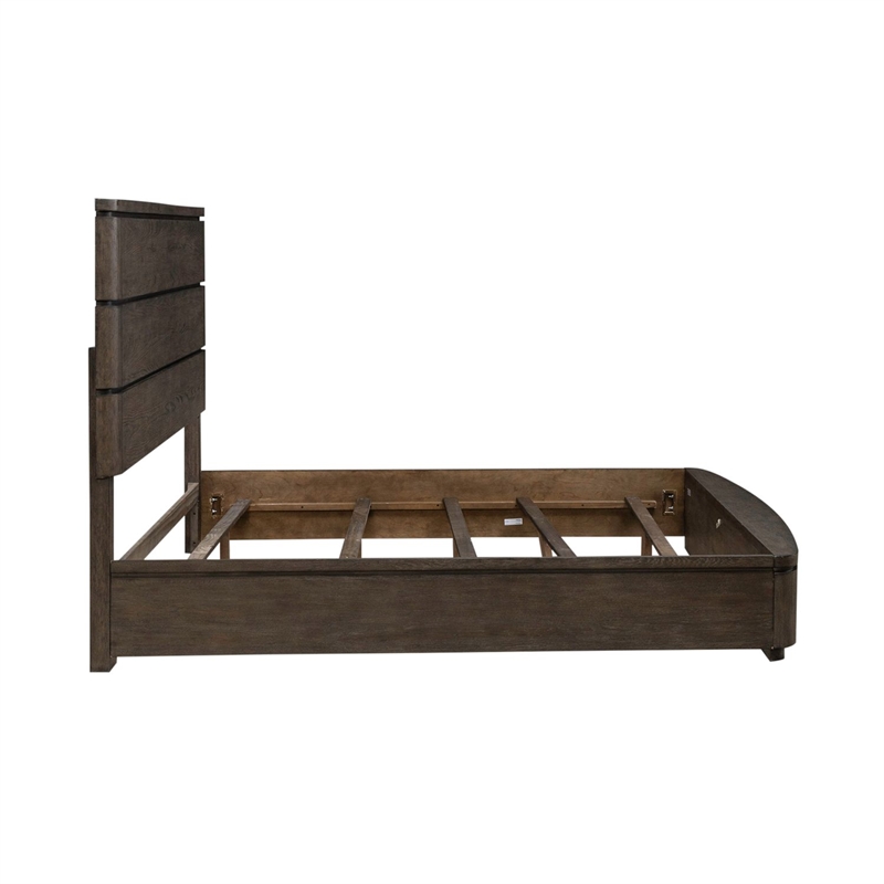 Pemberly Row Set of 4 Queen Panel Bed & Dresser & Nightstands in Brown