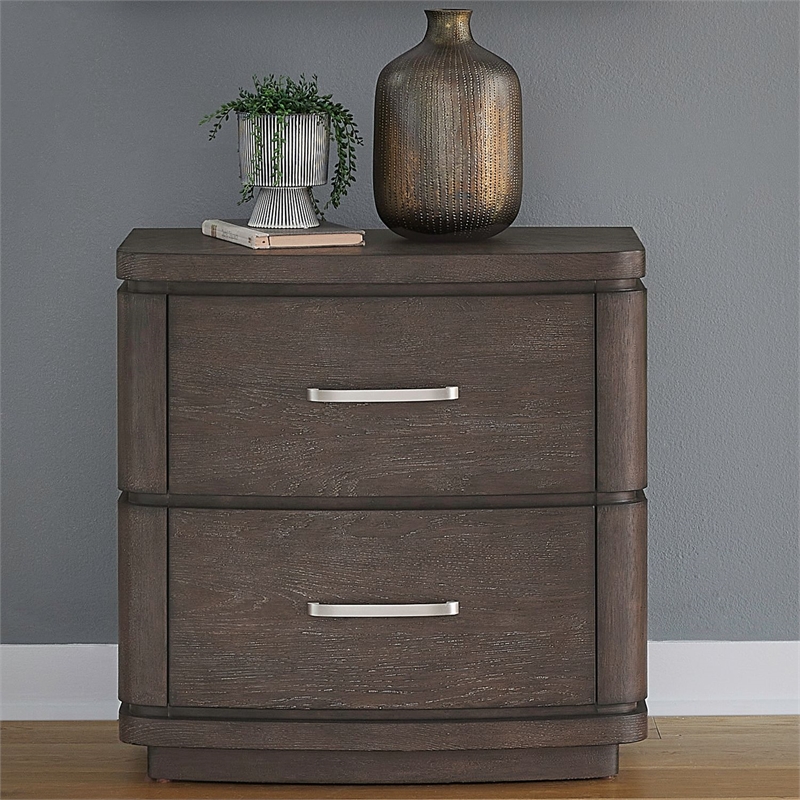 Pemberly Row Set of 4 Queen Panel Bed & Dresser & Nightstands in Brown