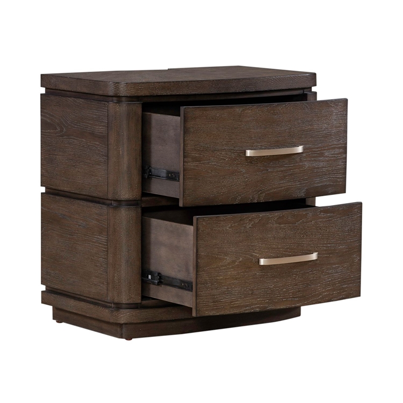 Pemberly Row Set of 4 Queen Panel Bed & Dresser & Nightstands in Brown
