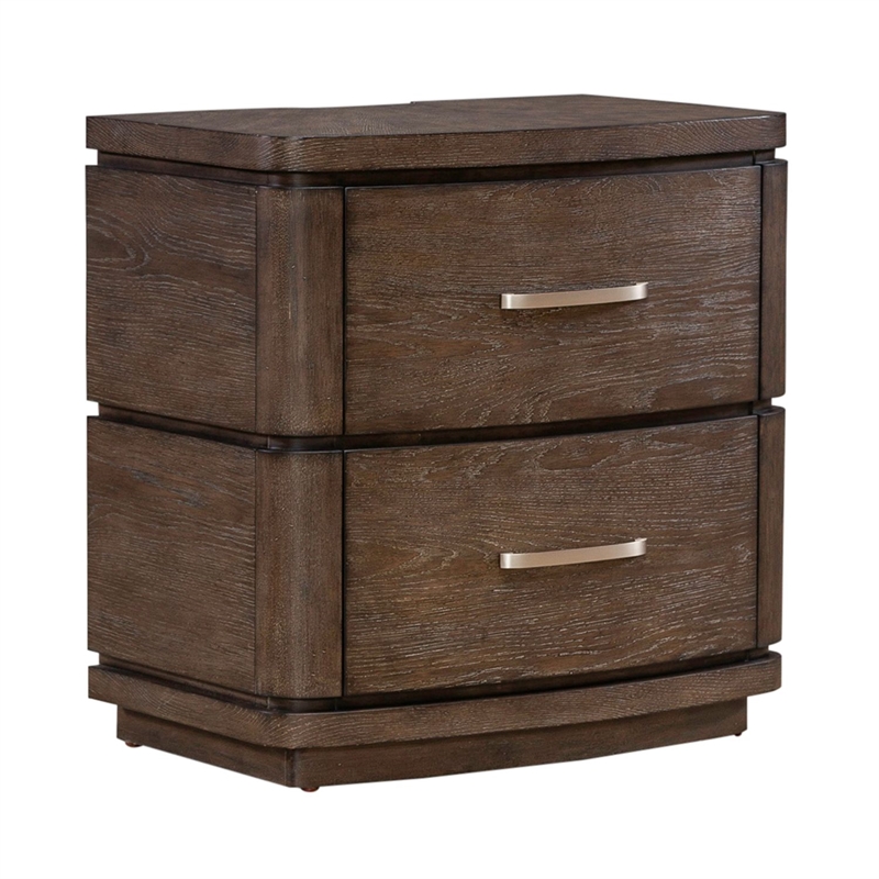 Pemberly Row Set of 4 Queen Panel Bed & Dresser & Nightstands in Brown