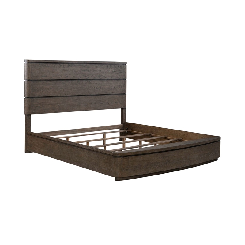 Pemberly Row Set of 3 Brown Queen Panel Bed & Nightstands with Charging Station
