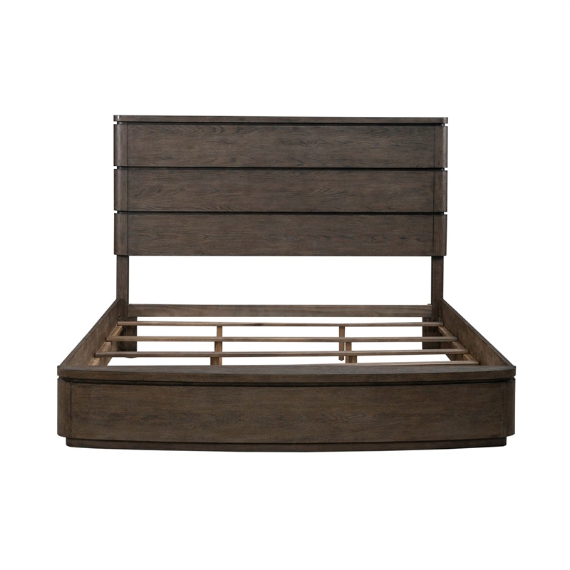 Pemberly Row Set of 3 Brown Queen Panel Bed & Nightstands with Charging Station