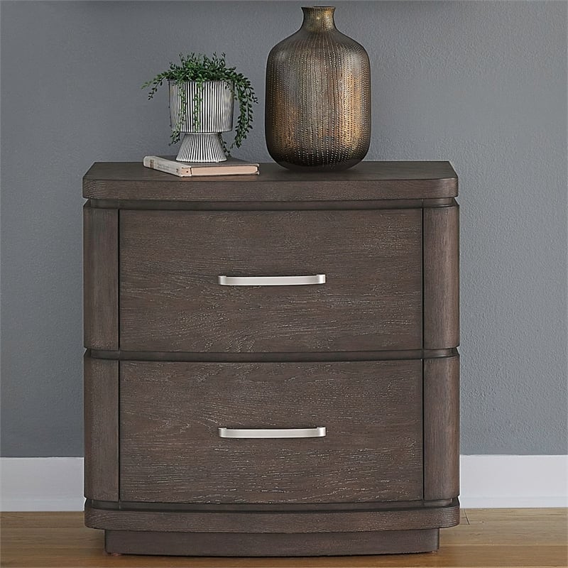 Pemberly Row Set of 3 King Panel Bed & Nightstands with Charging Station - Brown