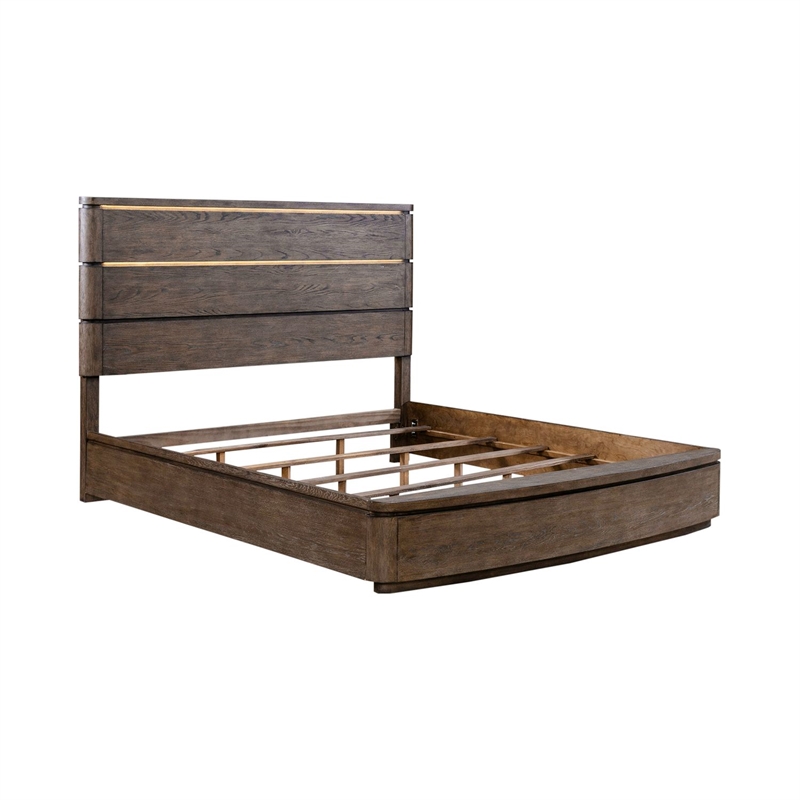 Pemberly Row Set of 3 King Panel Bed & Nightstands with Charging Station - Brown