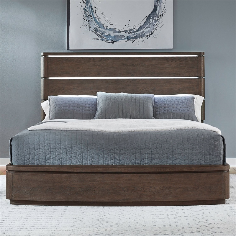 Pemberly Row Set of 3 King Panel Bed & Nightstands with Charging Station - Brown