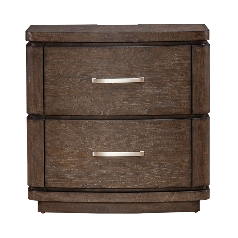 Pemberly Row Set of 3 King Panel Bed & Nightstands with Charging Station - Brown